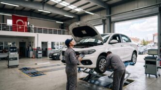 TÜVTÜRK araç muayene istasyonunda teknik kontrol yapılırken