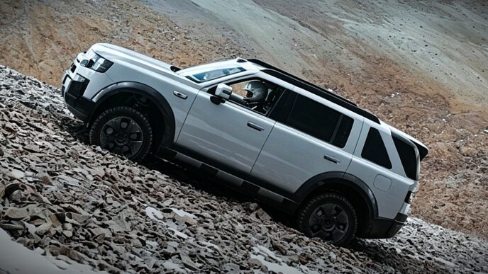 Freelander 8, Tibet'te tırmanış sırasında dik ve gevşek zeminde ilerliyor