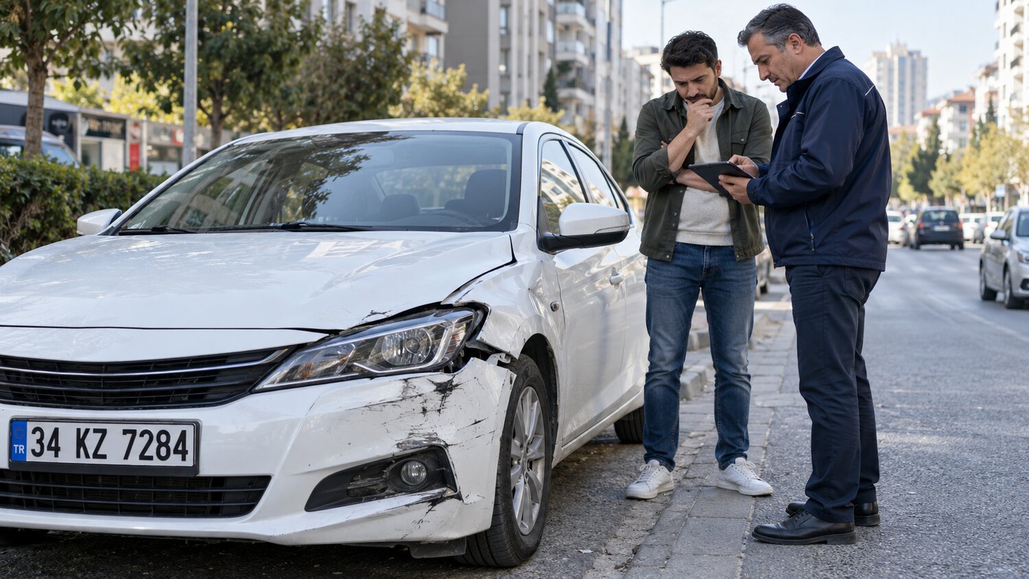 Muayenesiz araçla kaza sonrası kasko hasar değerlendirmesi yapan sigorta eksperi